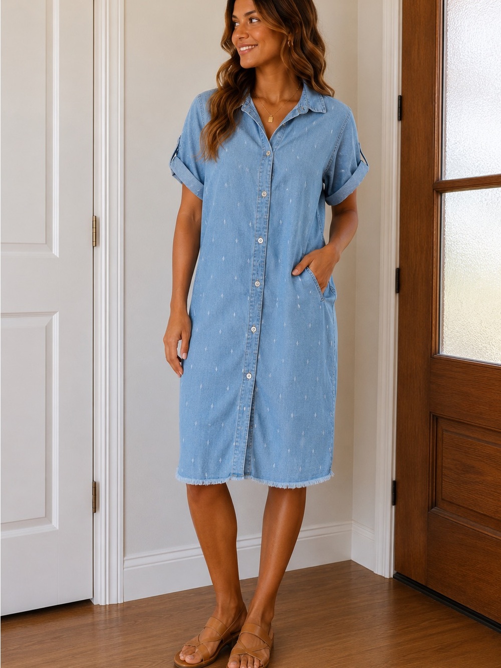 Thread & Supply Blue Denim Button Up Shirt Dress Size Medium